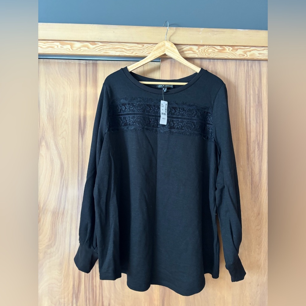 Black Lace Detail Women's Top, Love and Legend, plus size Blqck Lqce blouse NWT